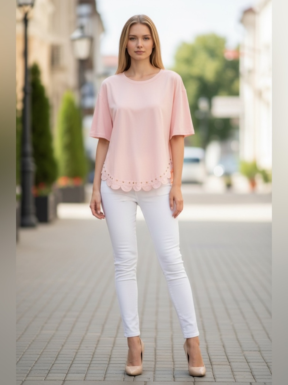 122 • Scallop Hem Blush Pink Tee